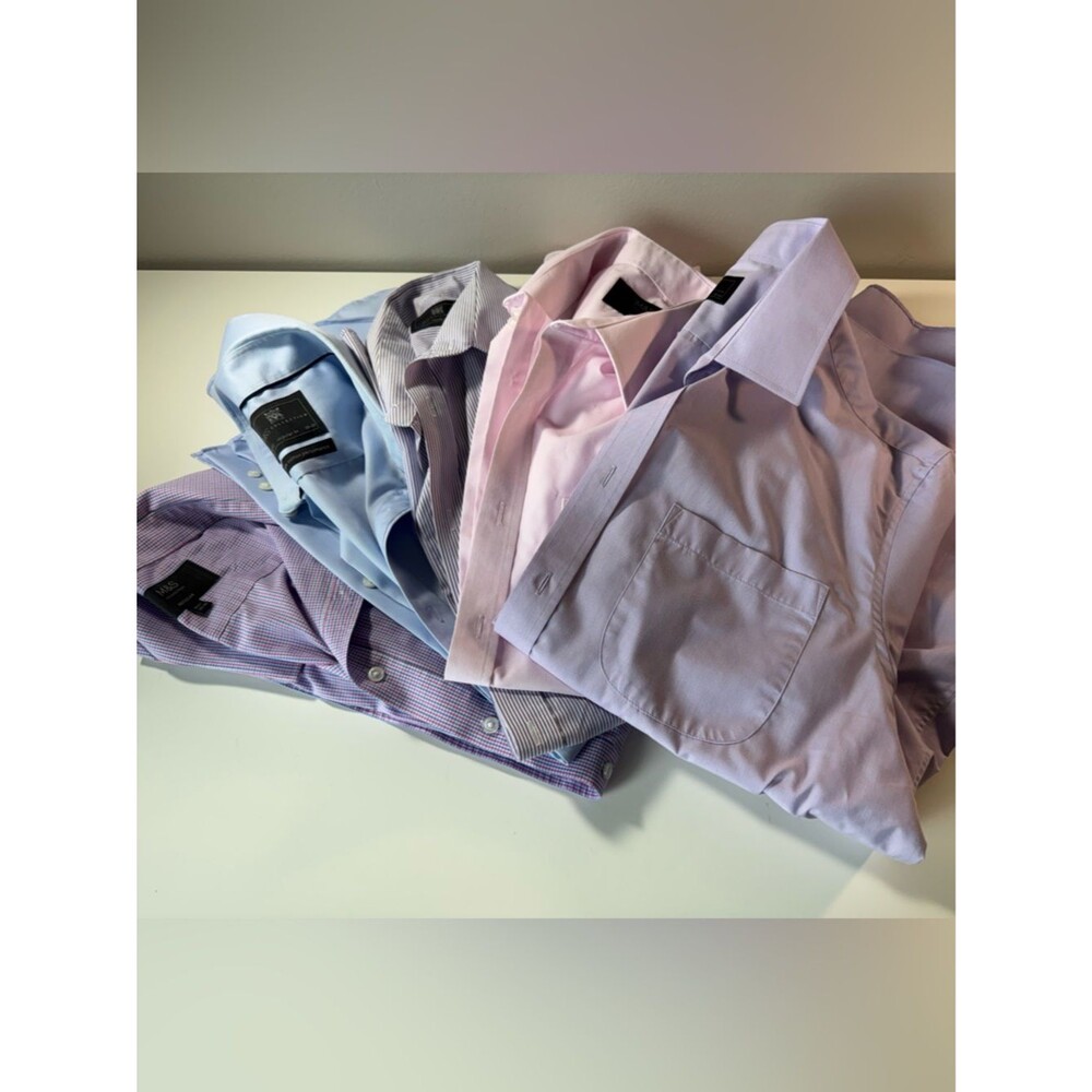 Marks & Spencer Men's Pastel button down Dress Shirt Bundle, Light Pink Blue